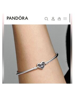 Pandora Silver Heart Butterfly Filigree Bangle Bracelet